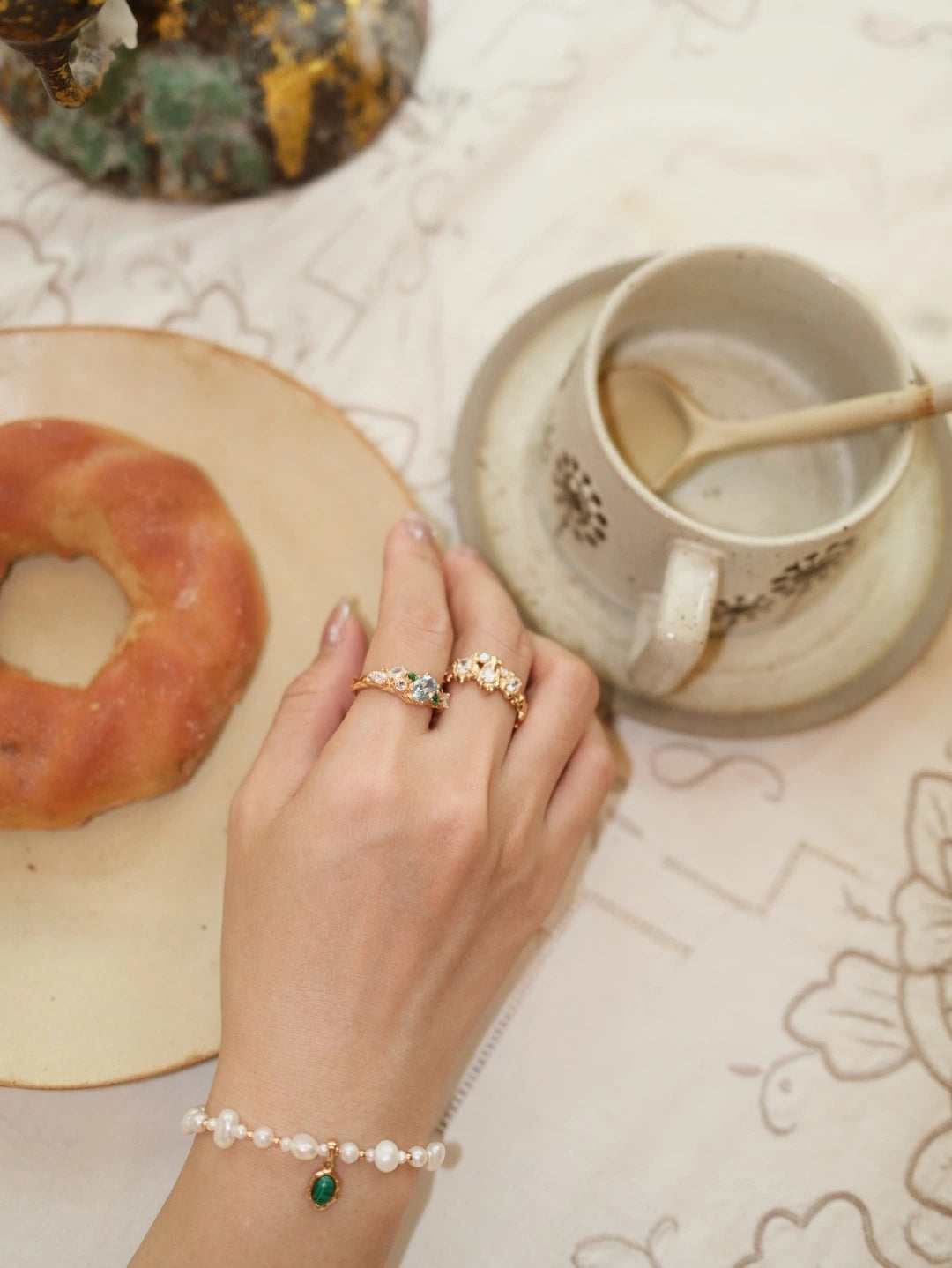 Model wearing the Forest Heartbeat Open Ring in a second lifestyle setting