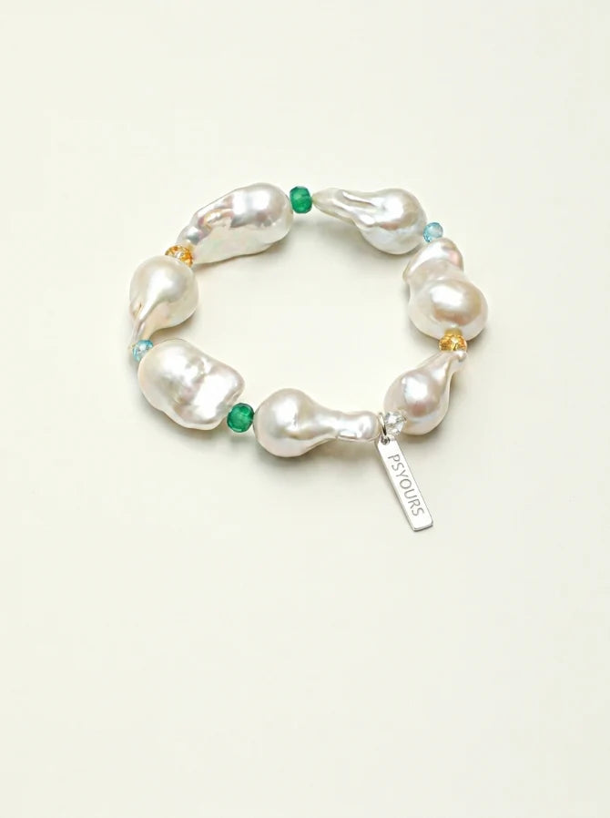 Large baroque pearl and gemstone bracelet in sterling silver