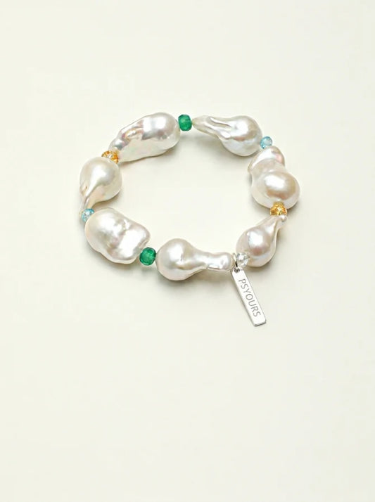 Large baroque pearl and gemstone bracelet in sterling silver