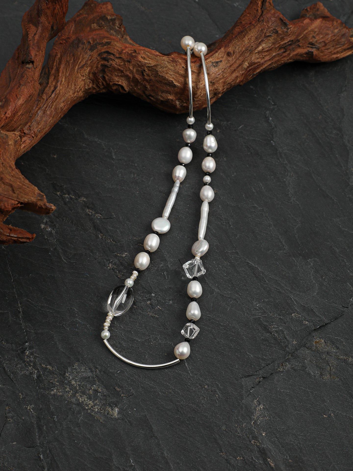 Asymmetrical Mixed Pearl and Black Tourmaline Necklace — image 2