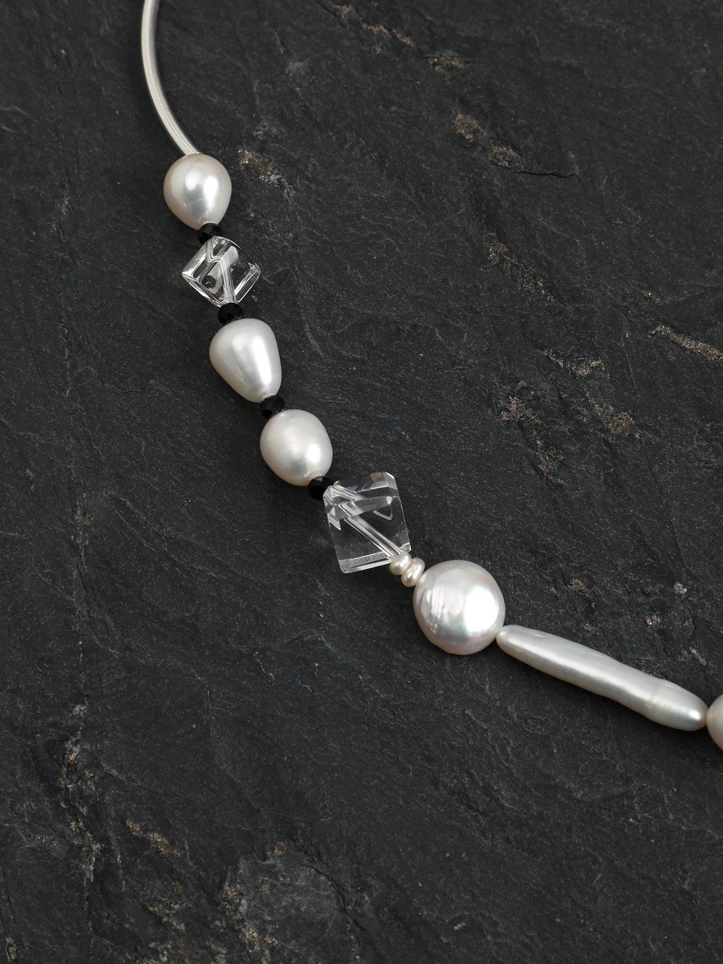 Asymmetrical Mixed Pearl and Black Tourmaline Necklace — image 4