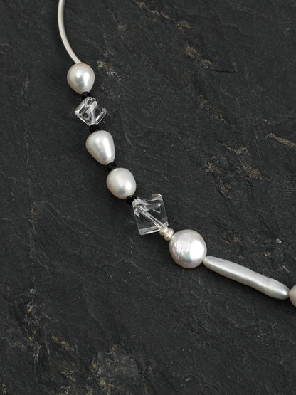 Asymmetrical Mixed Pearl and Black Tourmaline Necklace — image 4