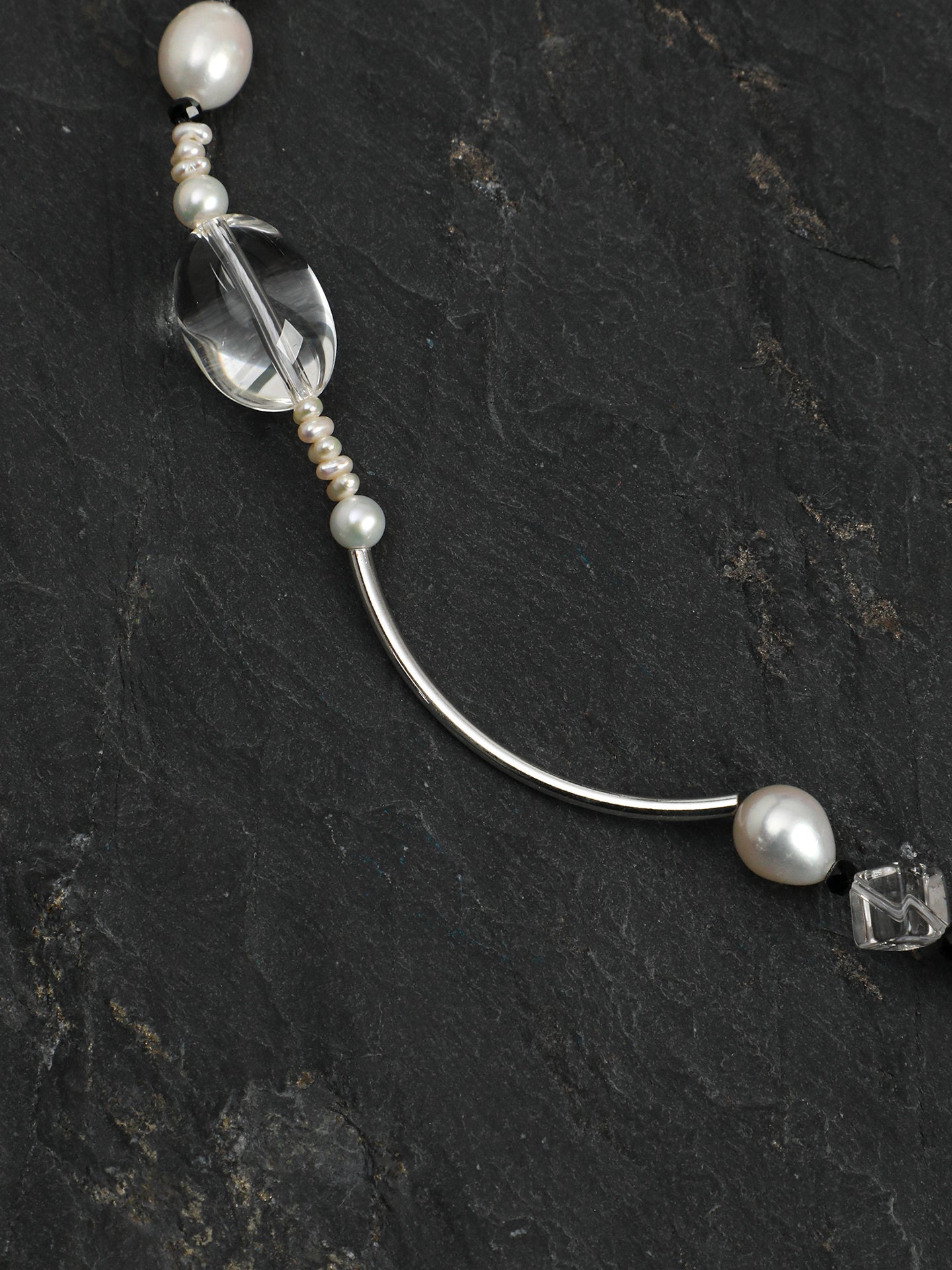 Asymmetrical Mixed Pearl and Black Tourmaline Necklace — image 5