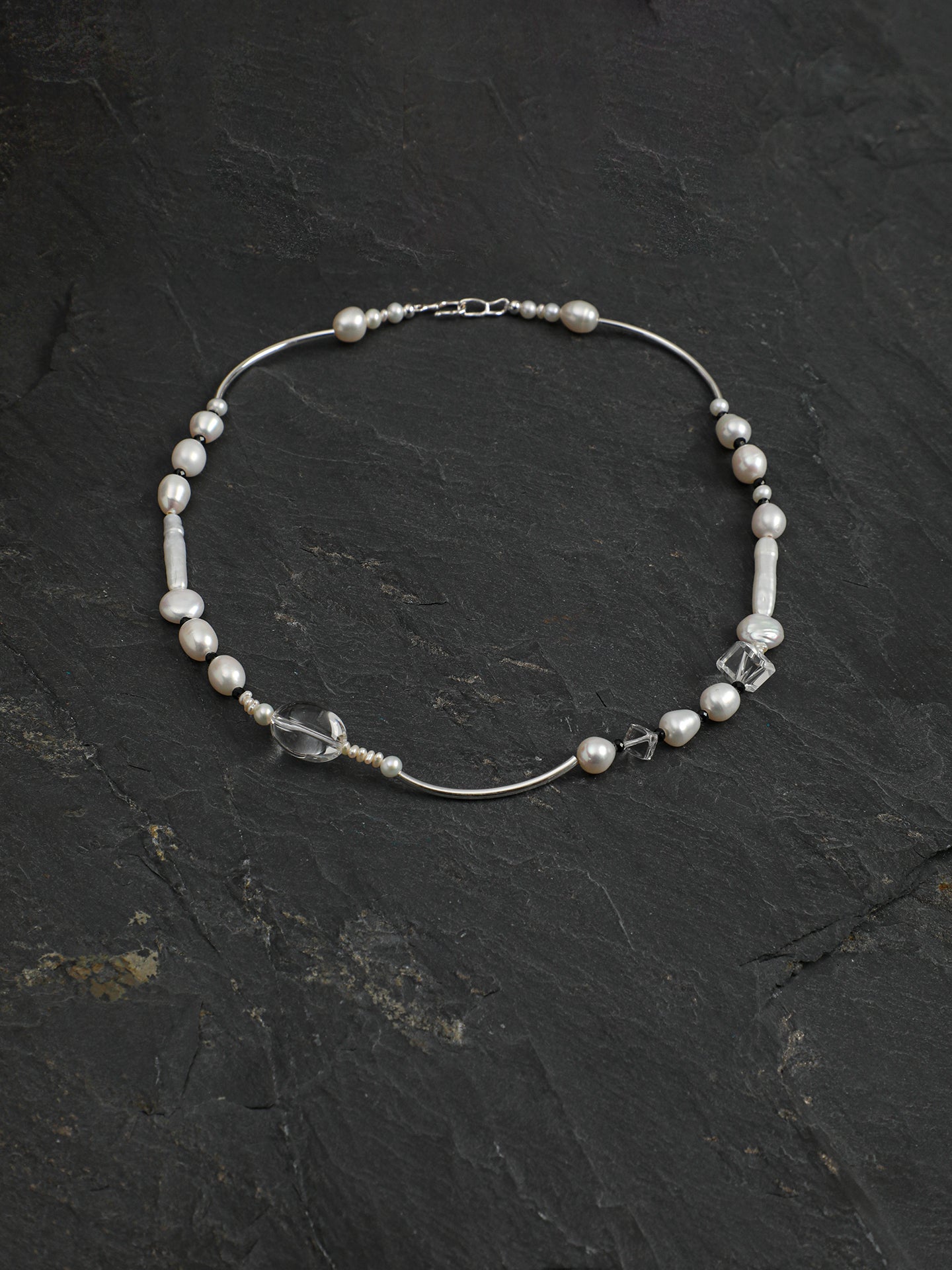 Asymmetrical Mixed Pearl and Black Tourmaline Necklace — image 7