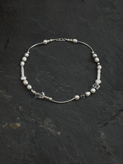 Asymmetrical Mixed Pearl and Black Tourmaline Necklace — image 7
