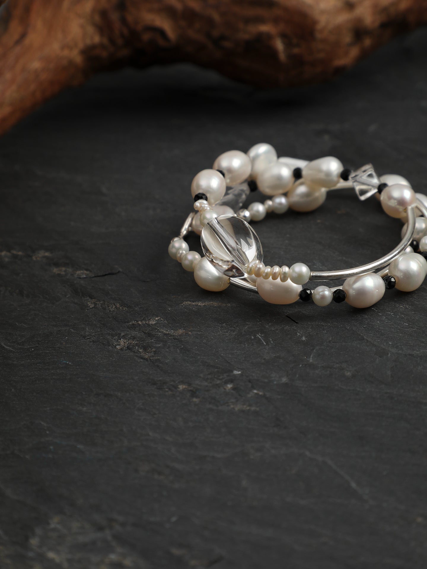 Asymmetrical Mixed Pearl and Black Tourmaline Necklace — image 9