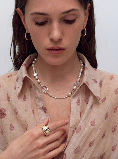 Asymmetrical Mixed Pearl and Black Tourmaline Necklace — image 10