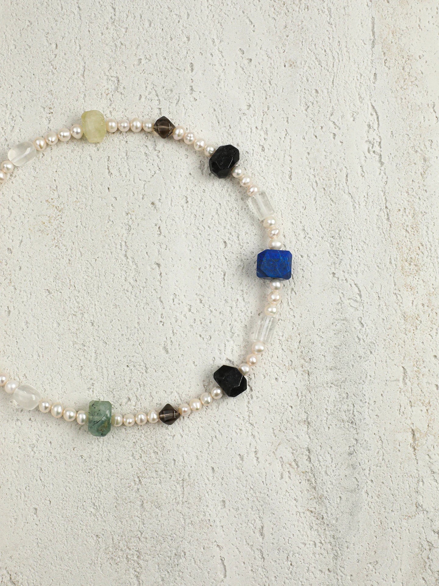 Freshwater pearl necklace with multicolor faceted natural gemstone beads