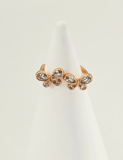Butterfly Bloom Crystal Open Ring in gold, 18K gold-plated 925 sterling silver with cubic zirconia