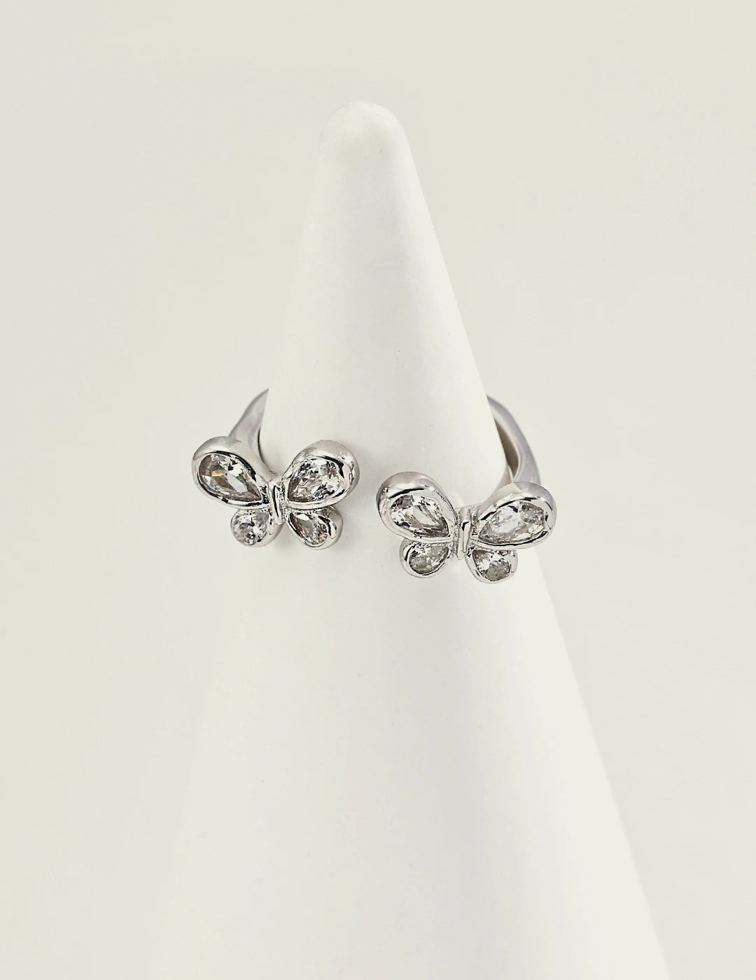 Butterfly Bloom Crystal Open Ring in silver, 925 sterling silver with cubic zirconia