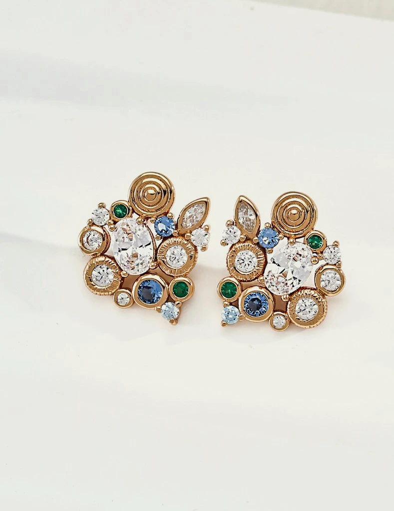 Forest Heartbeat Cluster Stud Earrings in gold, 925 sterling silver with cubic zirconia