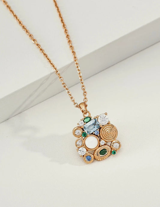 Forest Heartbeat Cluster Pendant Necklace in gold, 925 sterling silver with cubic zirconia