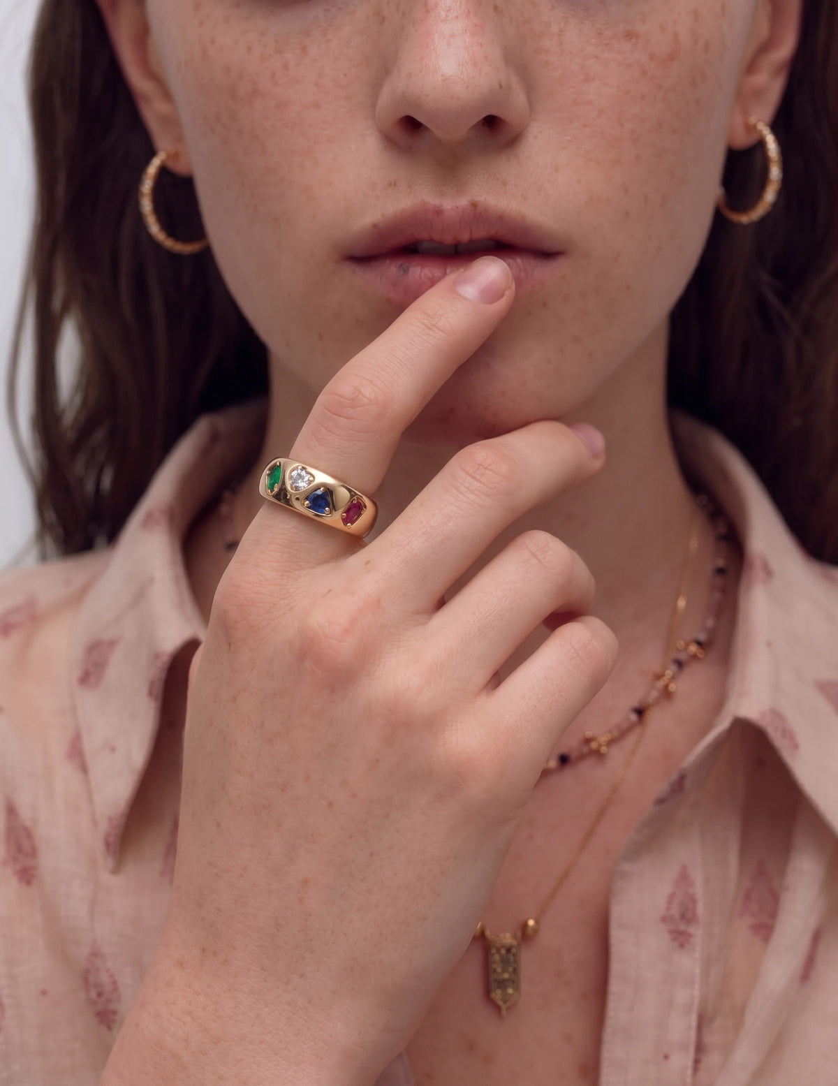Model wearing the Jewel Garden Open Ring in gold