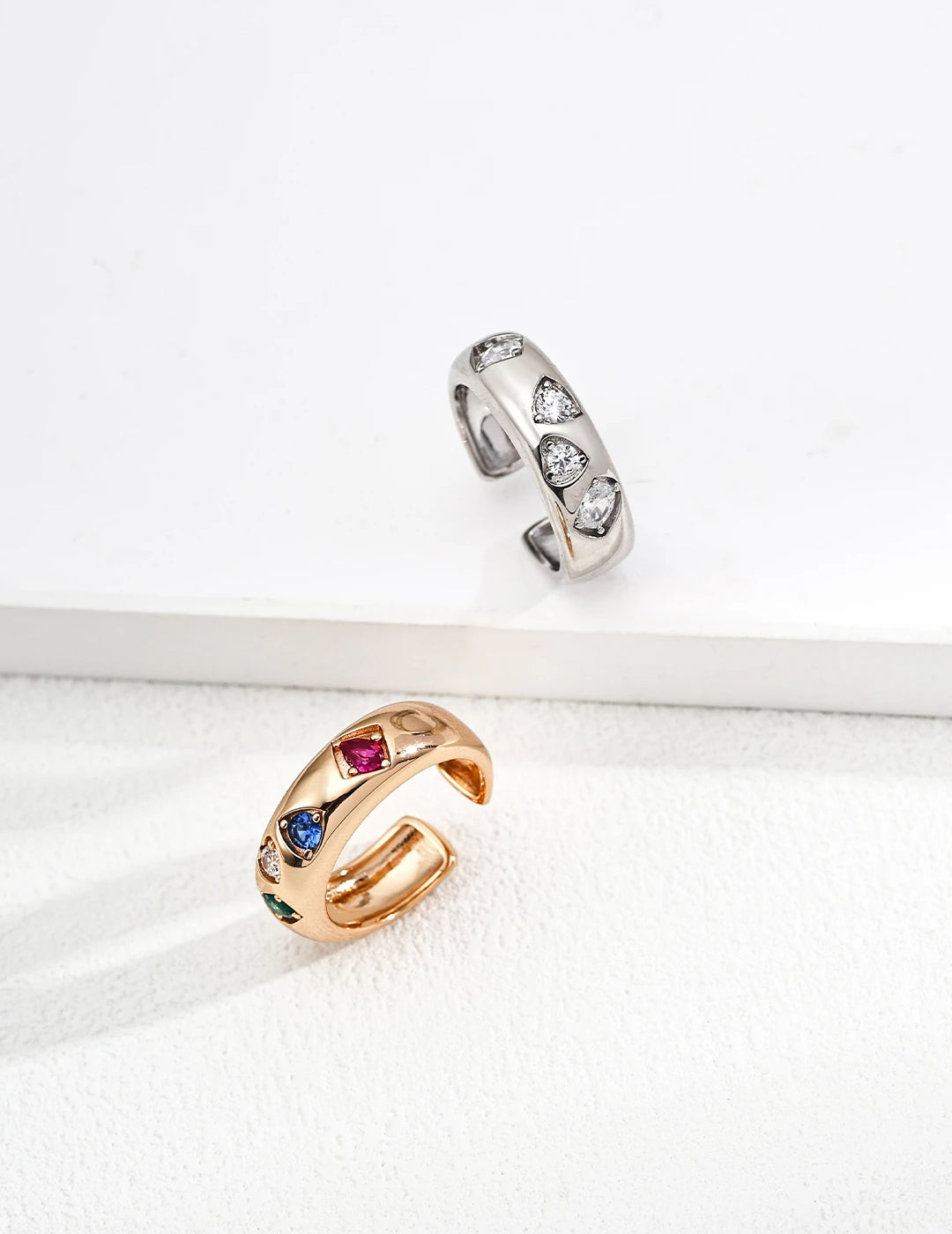 Jewel Garden Open Ring shown in both silver and gold colorways