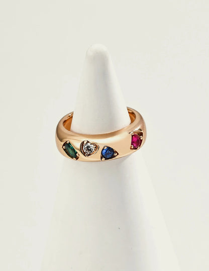 Jewel Garden Open Ring in 18K gold-plated 925 sterling silver with red, blue, and green cubic zirconia