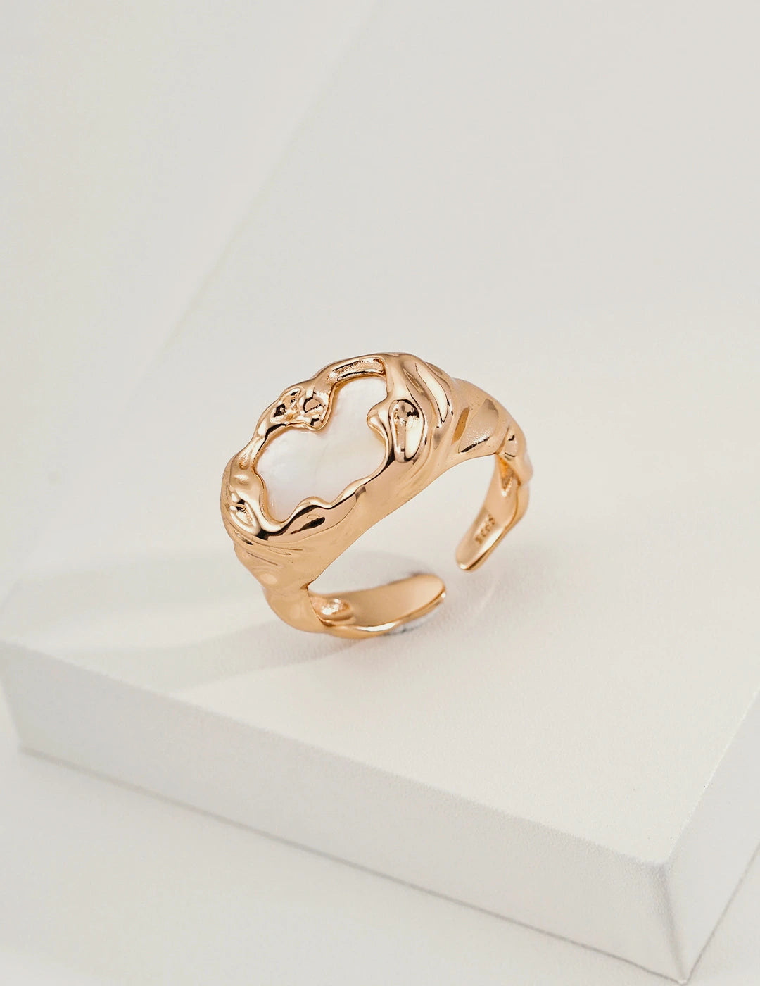 Molten Mother-of-Pearl Open Ring in 18K gold vermeil, angled view