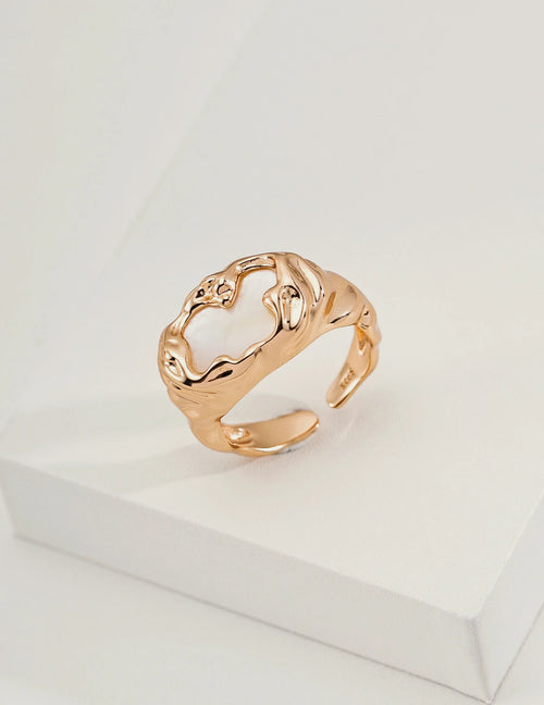 Molten Mother-of-Pearl Open Ring in 18K gold vermeil, angled view