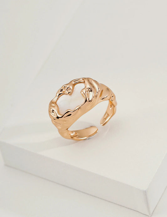 Molten Mother-of-Pearl Open Ring in 18K gold vermeil, angled view