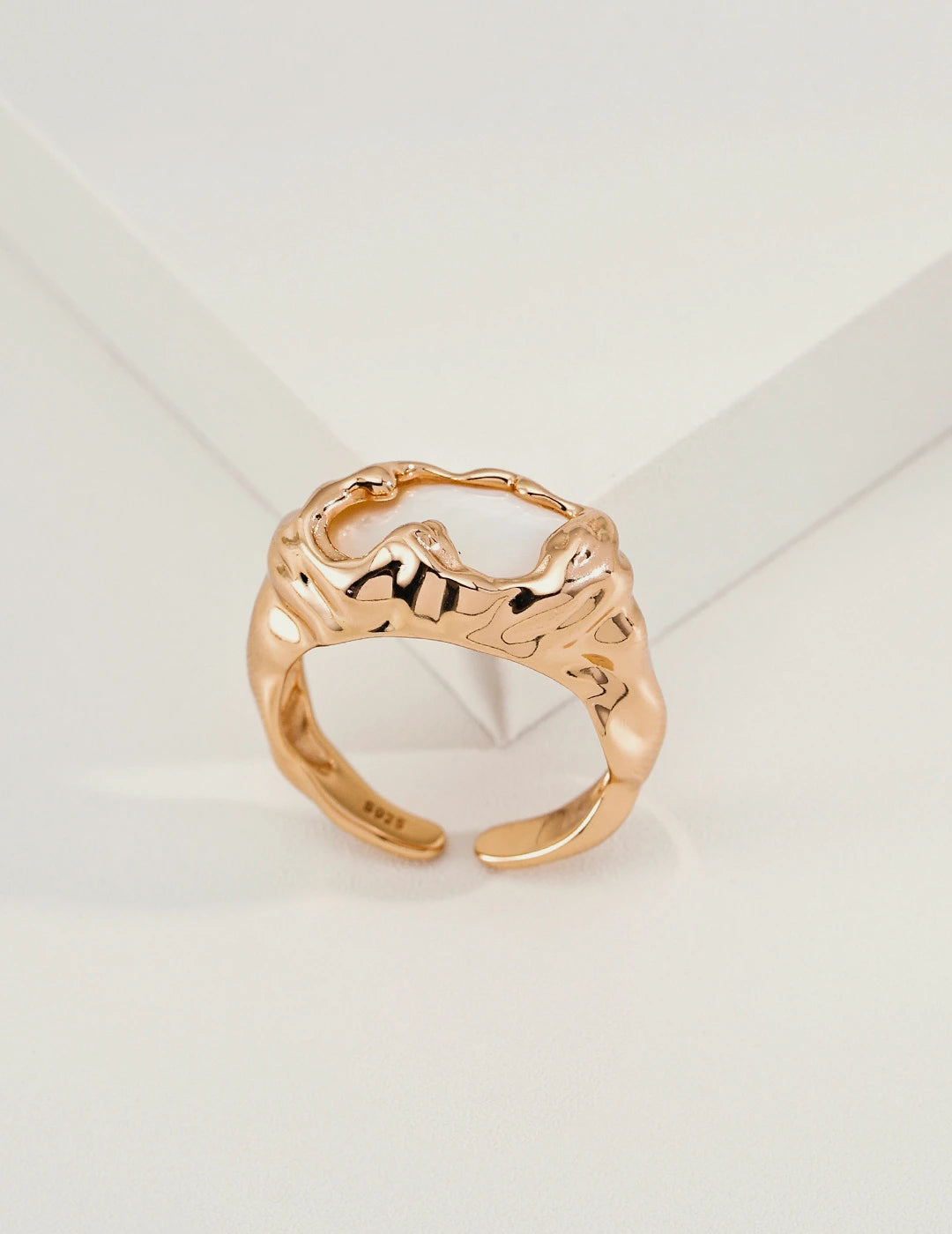 Molten Mother-of-Pearl Open Ring in 18K gold vermeil, top view