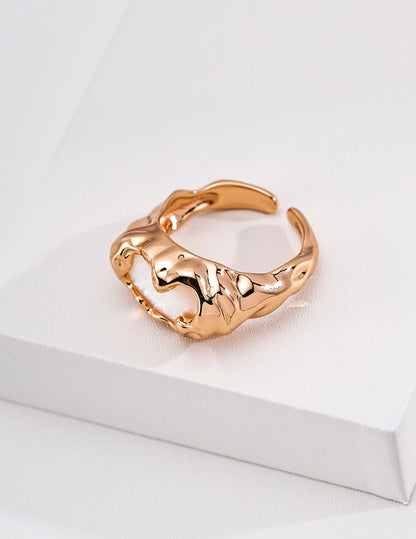 Molten Mother-of-Pearl Open Ring detail view showing the freeform texture