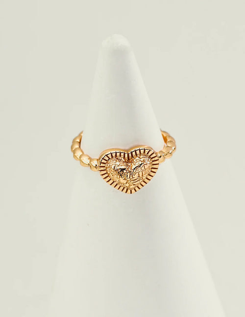 Vintage Textured Heart Open Ring in gold, 18K gold-plated 925 sterling silver