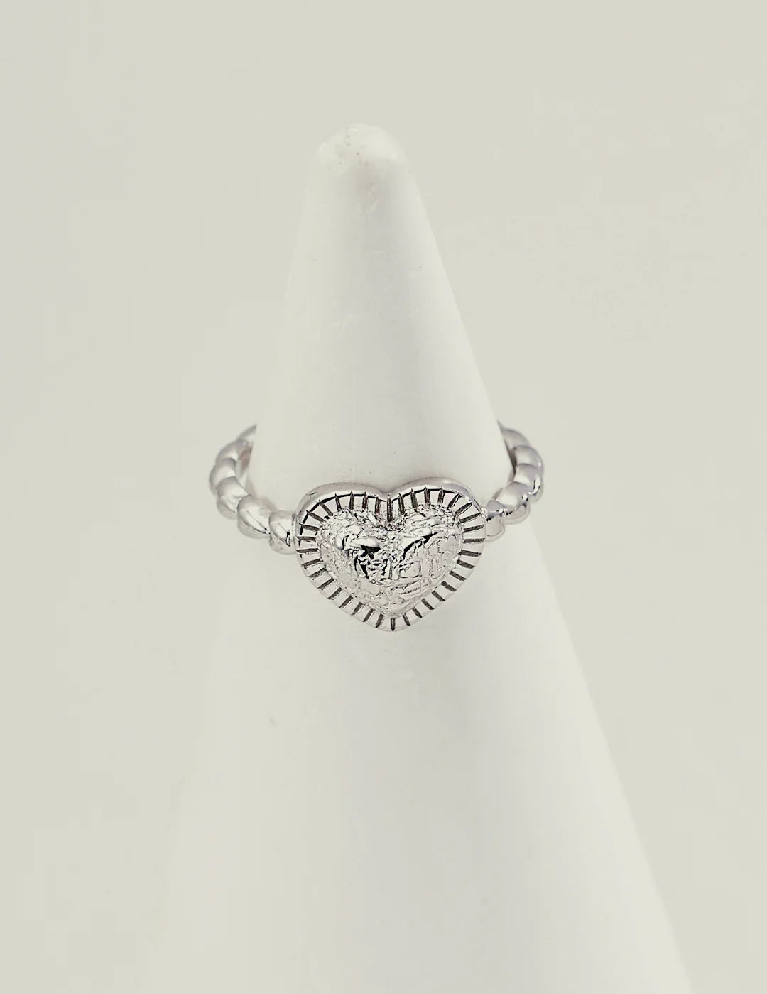 Vintage Textured Heart Open Ring in silver, 925 sterling silver
