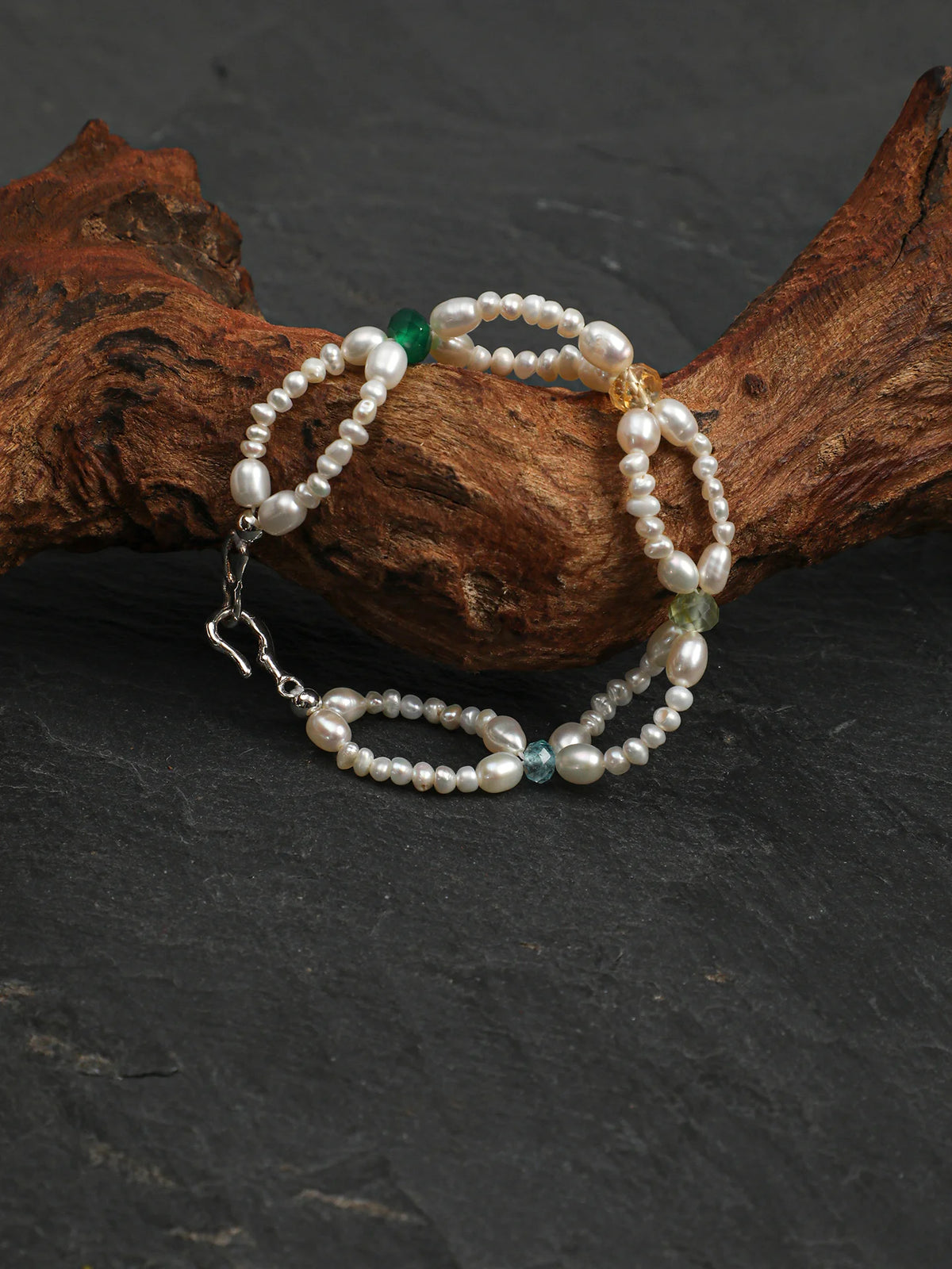 Woven Waves bracelet worn on the wrist showing the lace texture